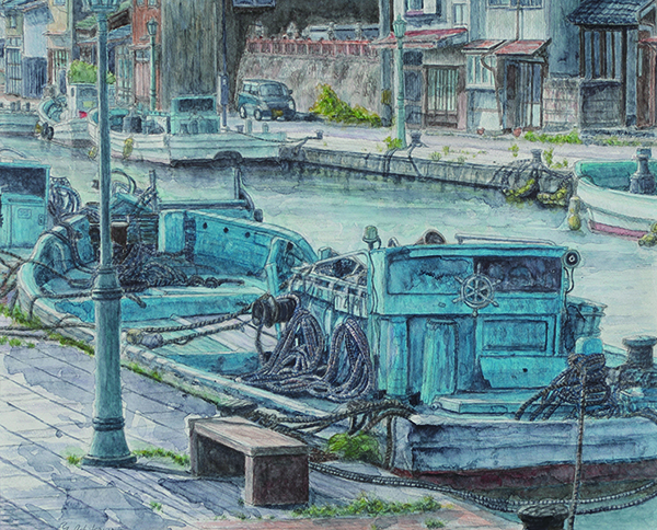 2022年4月　第70回記念 光陽展　　市川 義耿　（ｲﾁｶﾜ ﾖｼｱｷ）　　新湊・内川で『ねまるちゃ』　（水）　F8